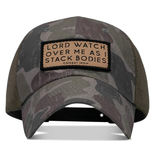 Lord Watch Over Me As I Stack Bodies Tan Patch Tactical Ripstop Mesh Snapback Hat
