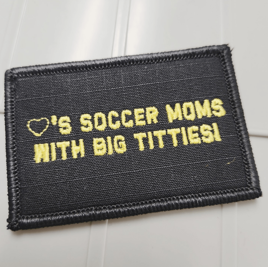 As Seen on Socials - Love's Soccer Moms with Big Titties! - 2x3 Patch - Black w/Yellow