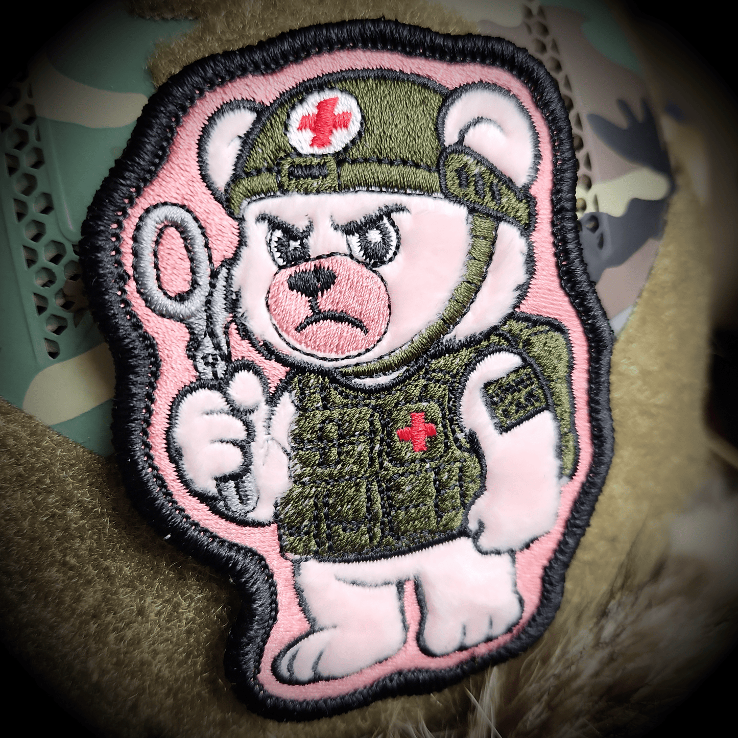 Dead Inside Bear - IDFC BEARS - 4" Fuzzy Embroidered Patch - Pink