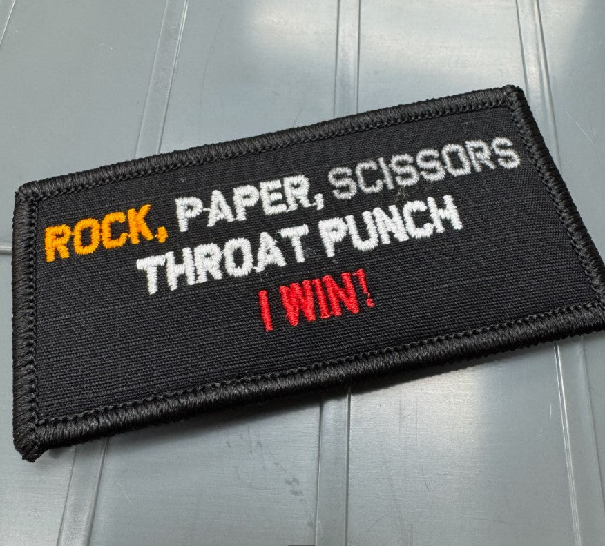 As Seen on Socials - Rock, Paper, Scissors - Throat Punch - I Win! - 2x4 Patch - Black w/Multi