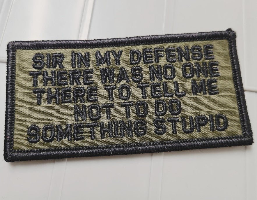 As Seen on Socials - Sir In My Defense There Was No One There To Tell Me Not To Do Something Stupid - 2x4 Patch - Olive Drab w/Black