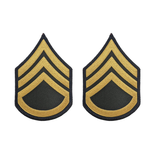 U.S. Army E6 Staff Sergeant Gold on Blue Sew-on - Male (Large) (pair)