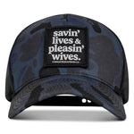 Load image into Gallery viewer, SAVIN&#39; LIVES &amp; PLEASIN&#39; WIVES Patch SnapBack Hat
