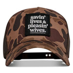 Load image into Gallery viewer, SAVIN&#39; LIVES &amp; PLEASIN&#39; WIVES Patch SnapBack Hat
