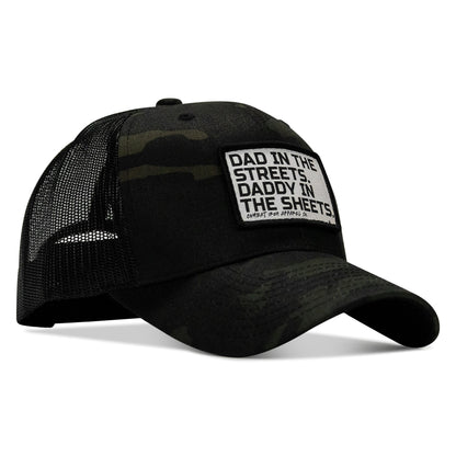 Dad In The Streets. Daddy In The Sheets. White Patch Snapback Hat