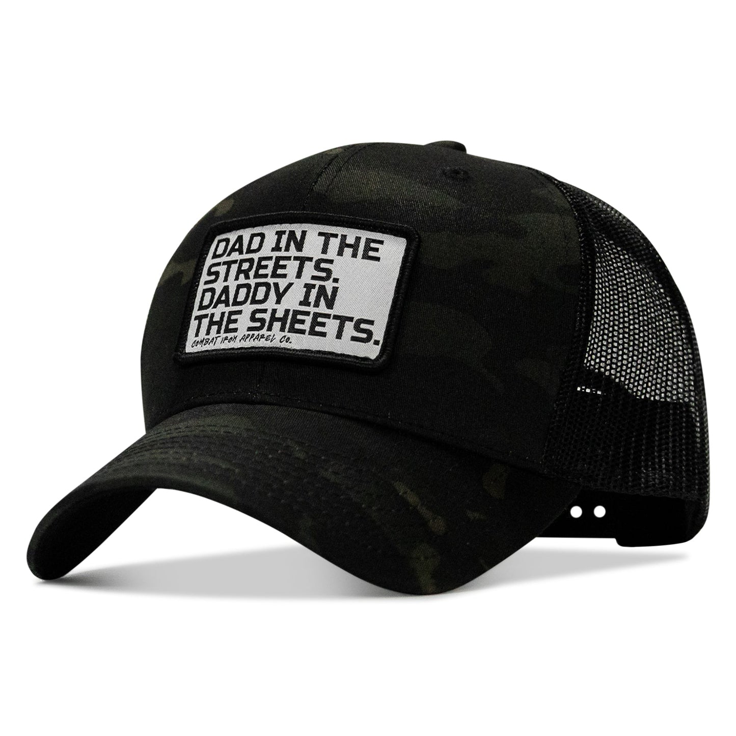 Dad In The Streets. Daddy In The Sheets. White Patch Snapback Hat