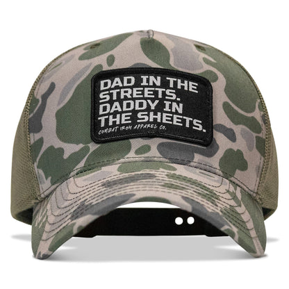 Dad In The Streets. Daddy In The Sheets. Black Patch Snapback Hat