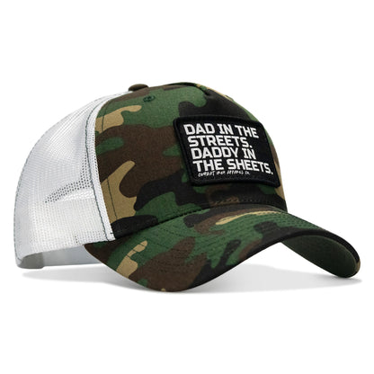 Dad In The Streets. Daddy In The Sheets. Black Patch Snapback Hat