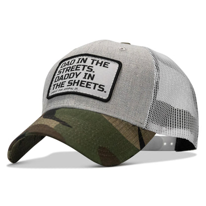 Dad In The Streets. Daddy In The Sheets. White Patch Snapback Hat