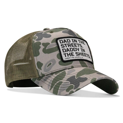 Dad In The Streets. Daddy In The Sheets. White Patch Snapback Hat