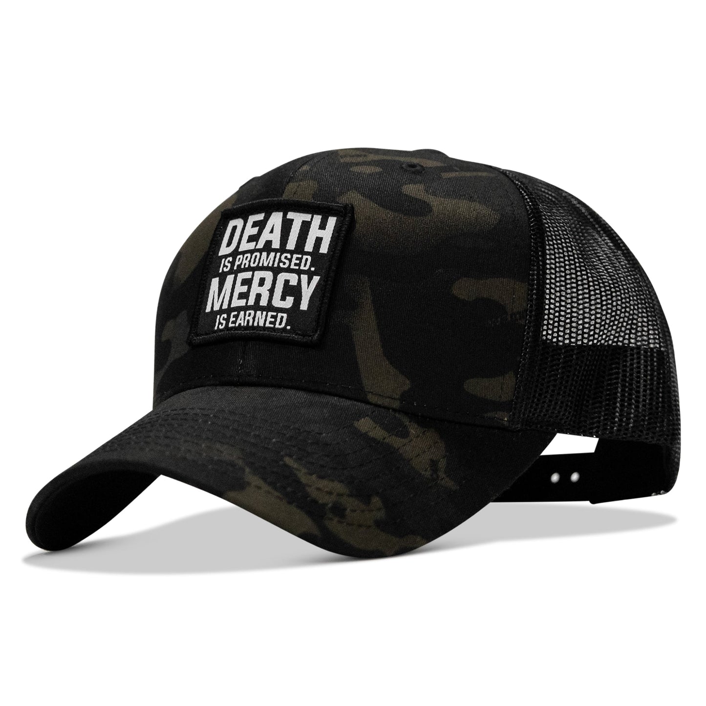 Death Is Promised. Mercy Is Earned Patch Snapback Hat