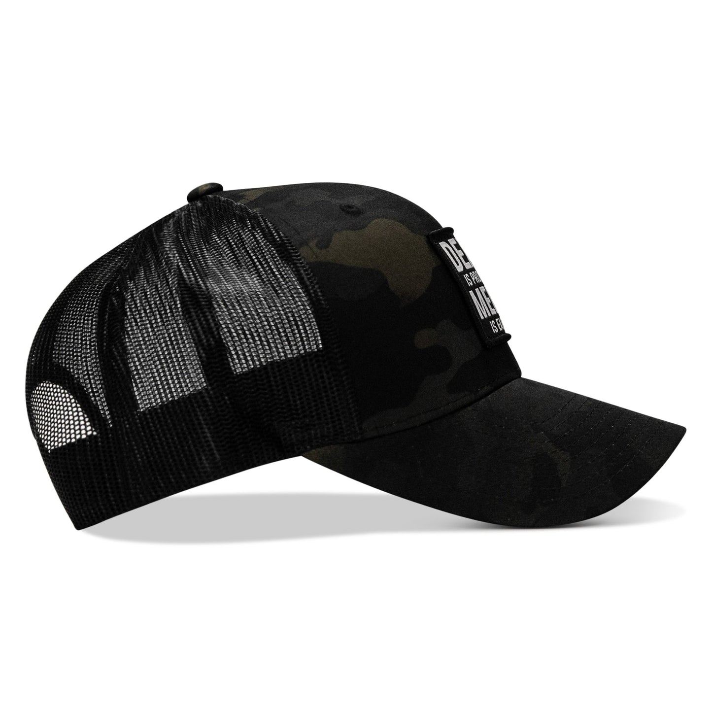 Death Is Promised. Mercy Is Earned Patch Snapback Hat