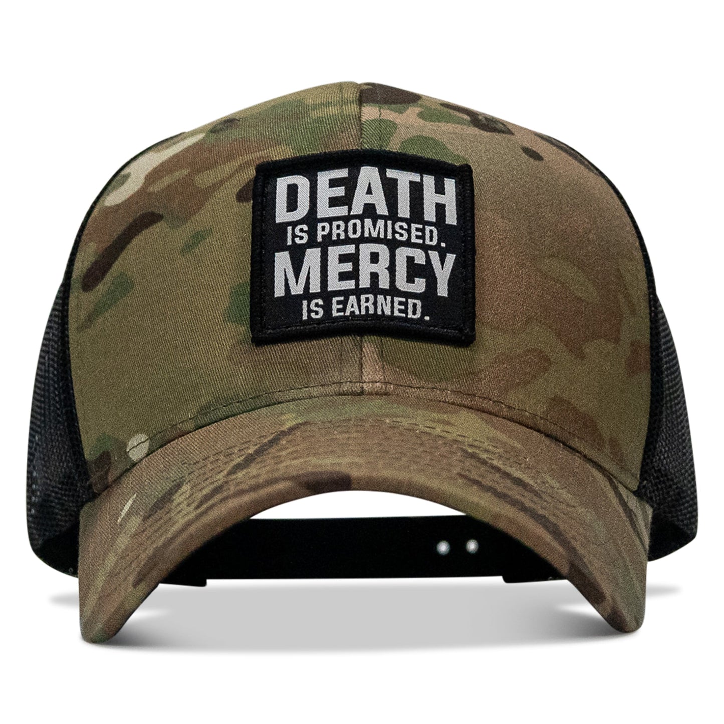 Death Is Promised. Mercy Is Earned Patch Snapback Hat