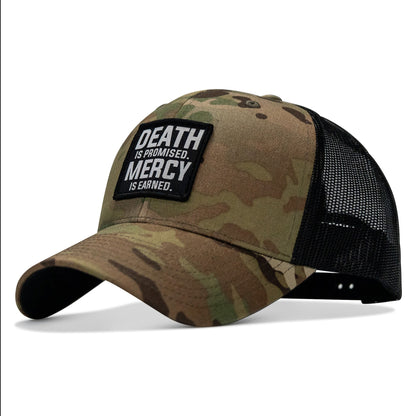 Death Is Promised. Mercy Is Earned Patch Snapback Hat