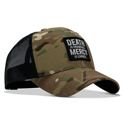 Death Is Promised. Mercy Is Earned Patch Snapback Hat
