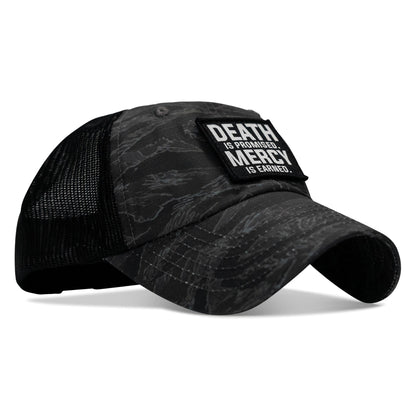 Death Is Promised. Mercy Is Earned Patch. Tactical Ripstop Mesh Snapback Hat