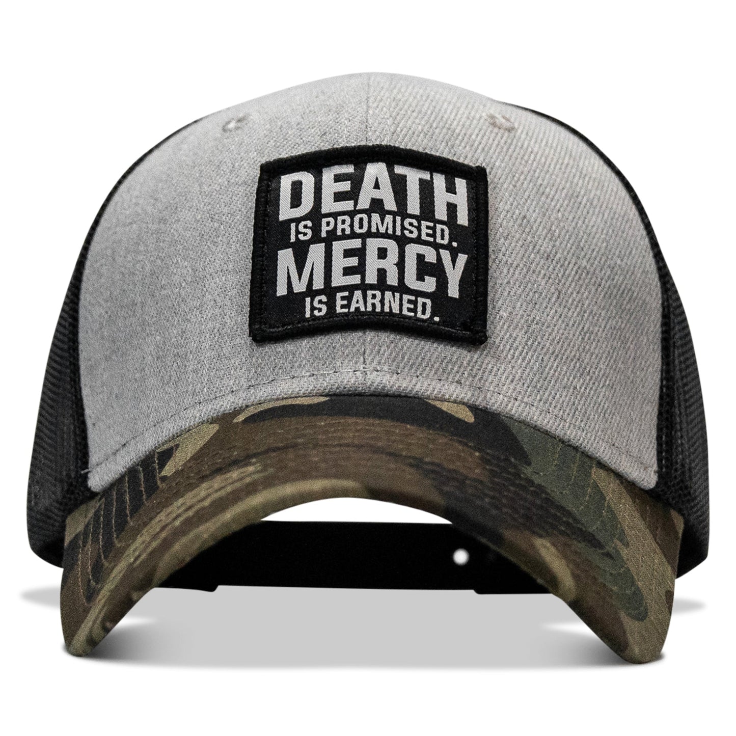 Death Is Promised. Mercy Is Earned Patch Snapback Hat
