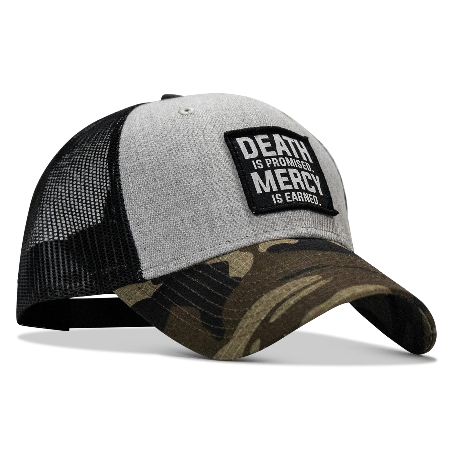 Death Is Promised. Mercy Is Earned Patch Snapback Hat