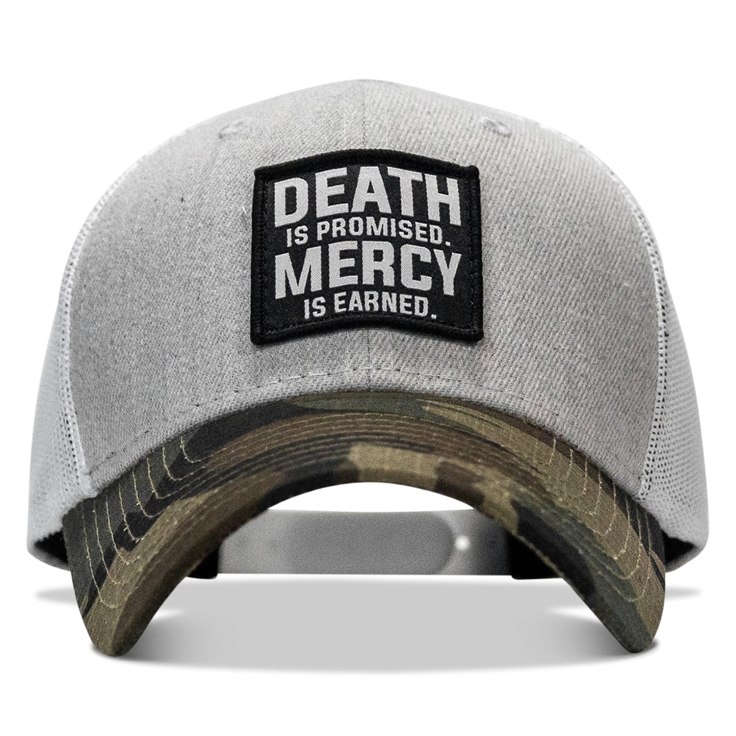 Death Is Promised. Mercy Is Earned Patch Snapback Hat