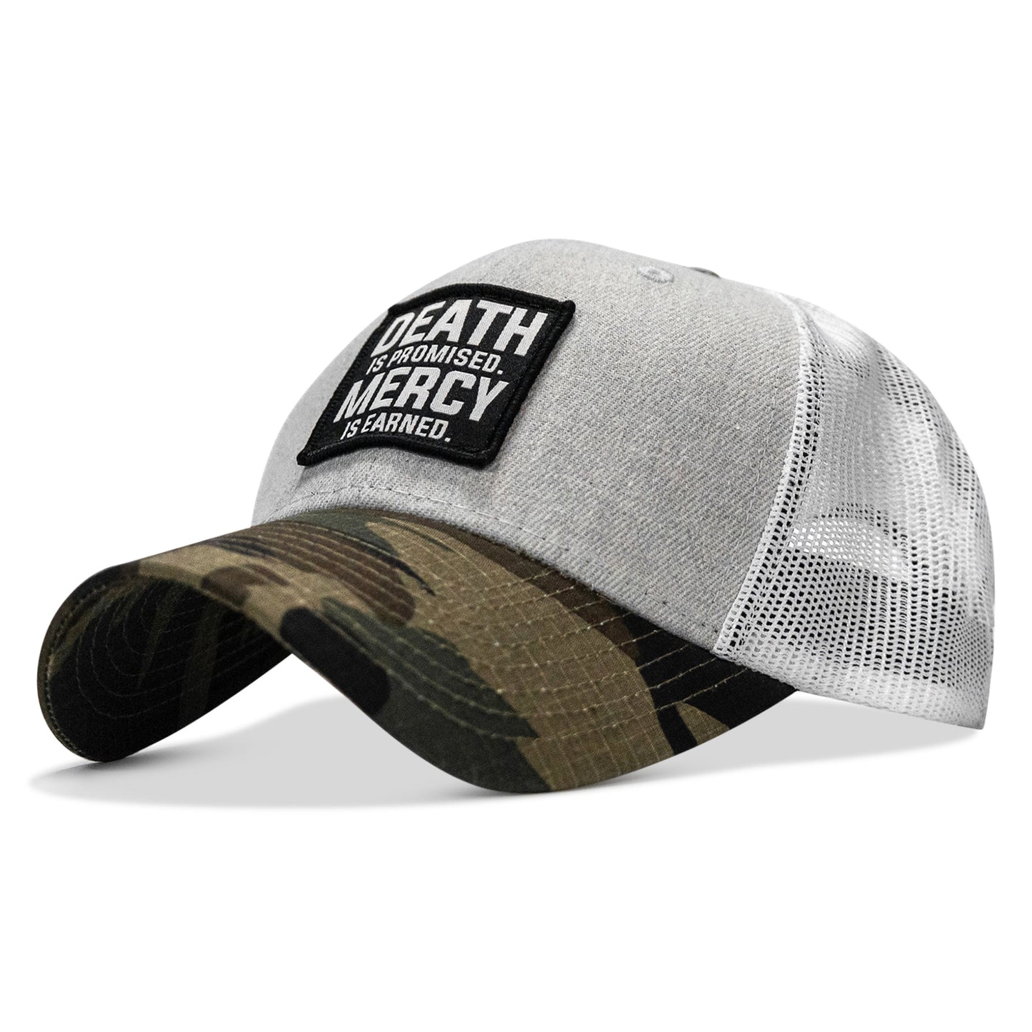 Death Is Promised. Mercy Is Earned Patch Snapback Hat