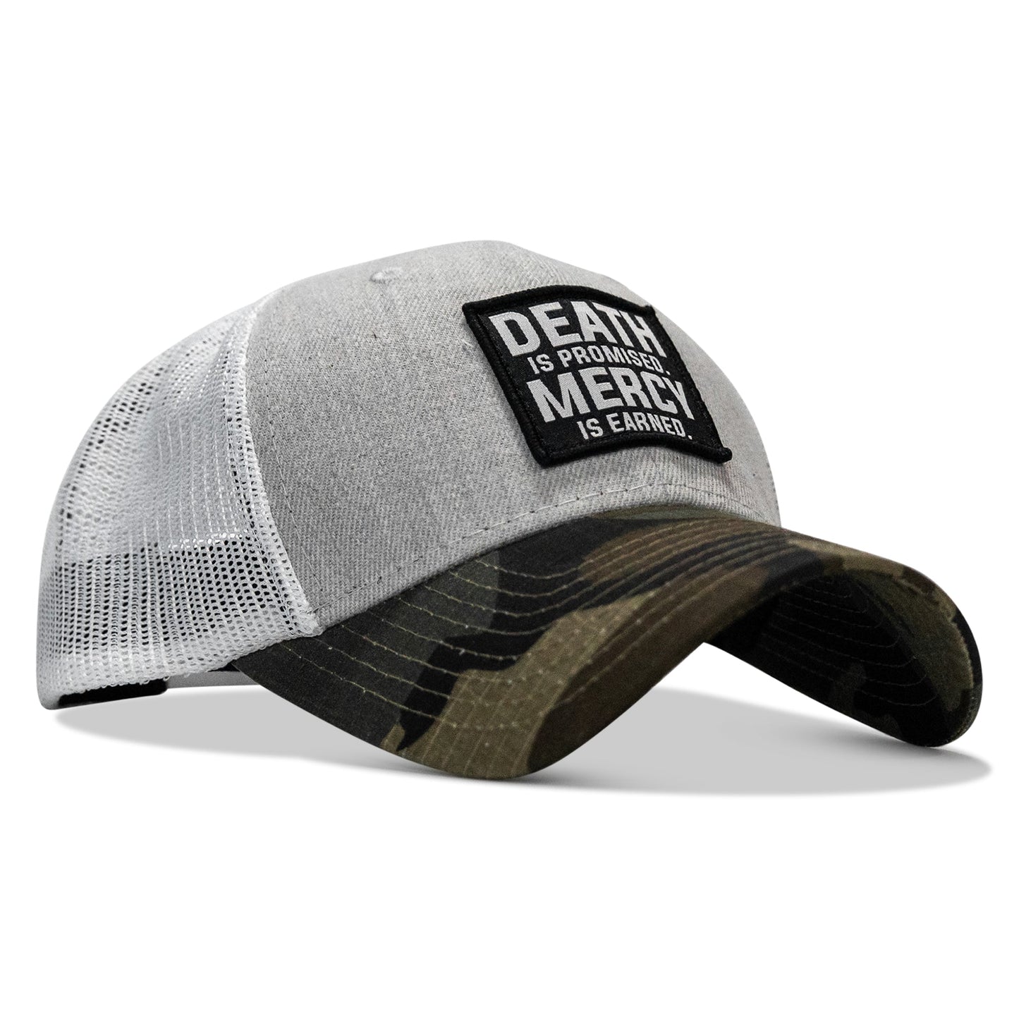 Death Is Promised. Mercy Is Earned Patch Snapback Hat