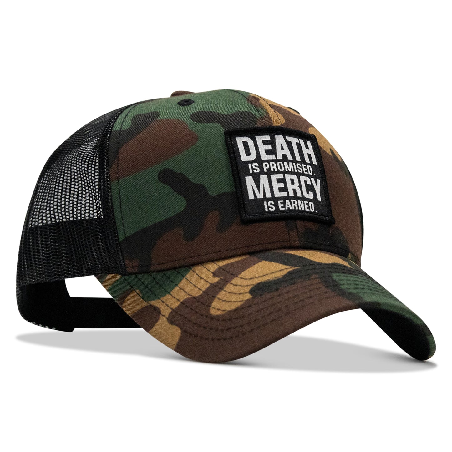 Death Is Promised. Mercy Is Earned Patch Snapback Hat