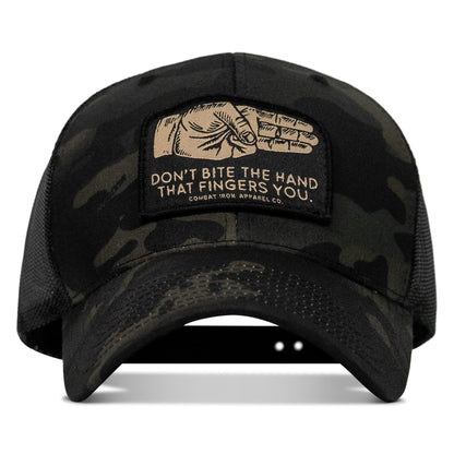 Don't Bite The Hand That Fingers you Patch Snapback Hat