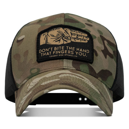 Don't Bite The Hand That Fingers you Patch Snapback Hat