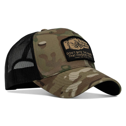 Don't Bite The Hand That Fingers you Patch Snapback Hat