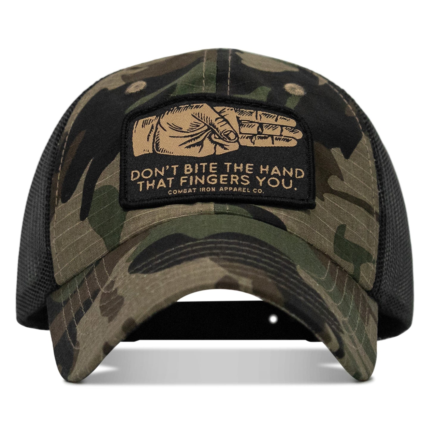 Don't Bite The Hand That Fingers You Patch Tactical Ripstop Mesh Snapback Hat