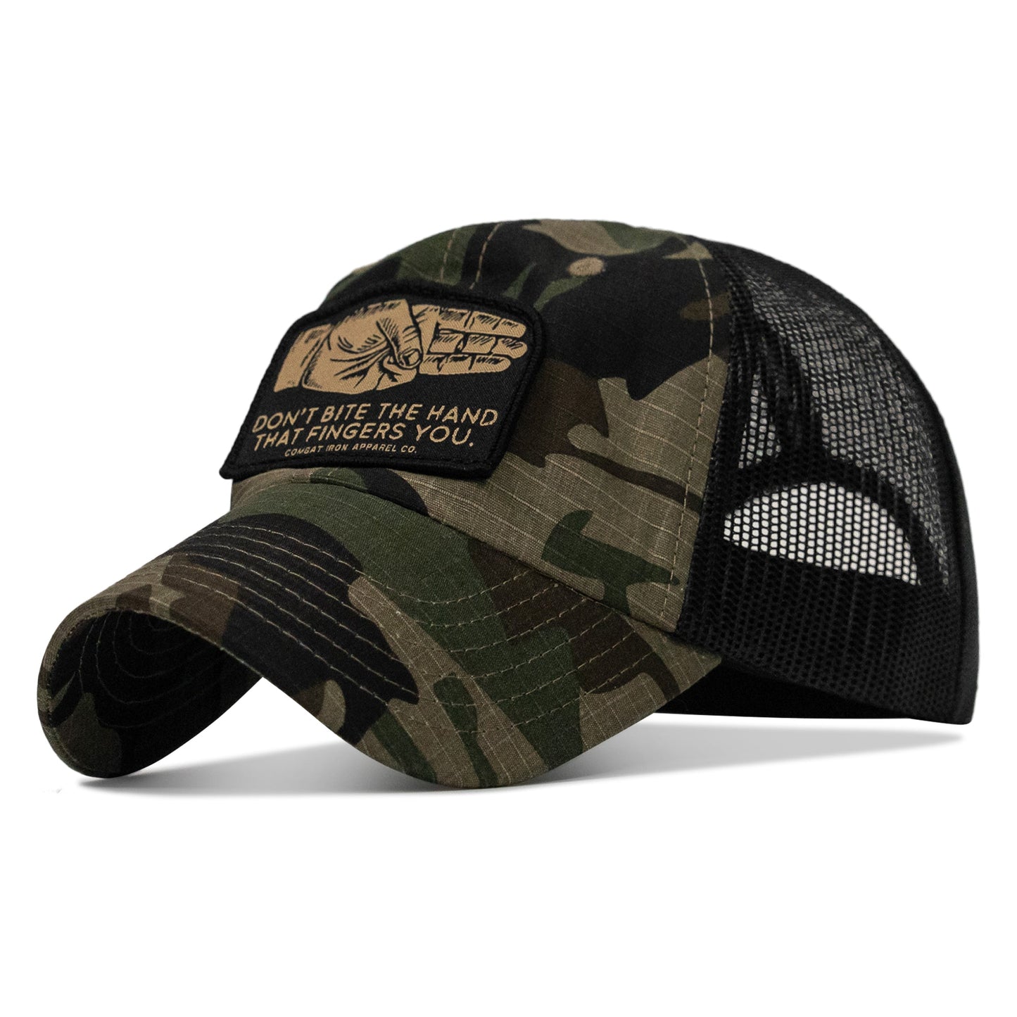 Don't Bite The Hand That Fingers You Patch Tactical Ripstop Mesh Snapback Hat