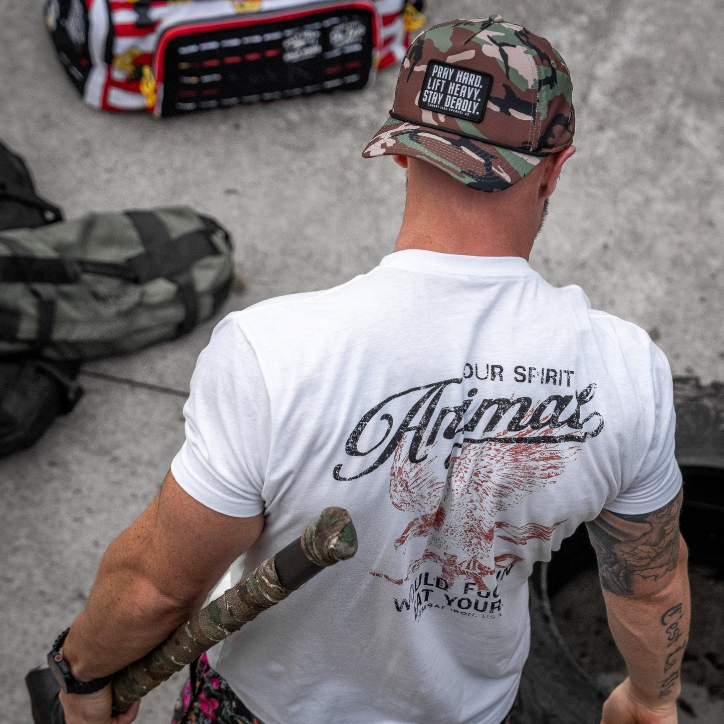 Pray Hard. Lift Heavy. Stay Deadly. Patch Waterproof Weekender Snapback