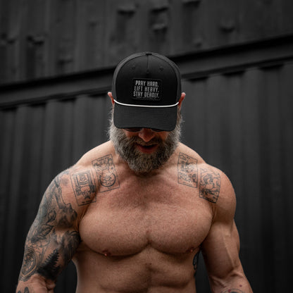 Pray Hard. Lift Heavy. Stay Deadly. Patch Rope Snapback Hat