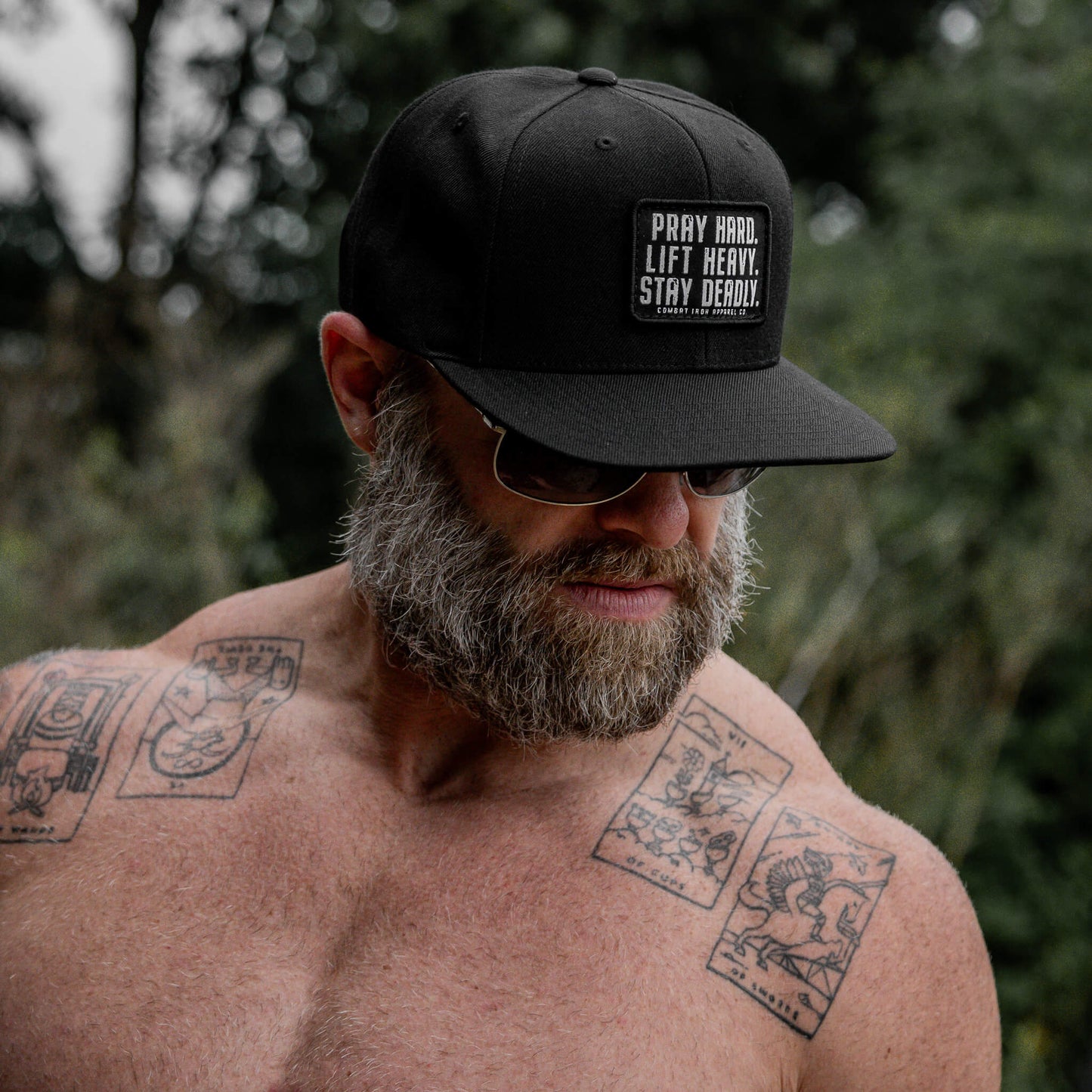 Pray Hard. Lift Heavy. Stay Deadly. Flat Bill SnapBack Hat