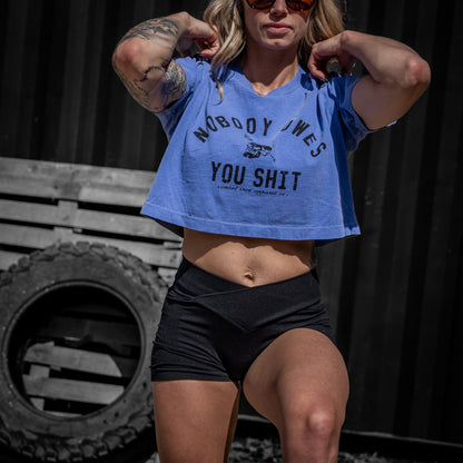 Nobody Owes You Shit Skull Women's Crop Heavyweight Tee