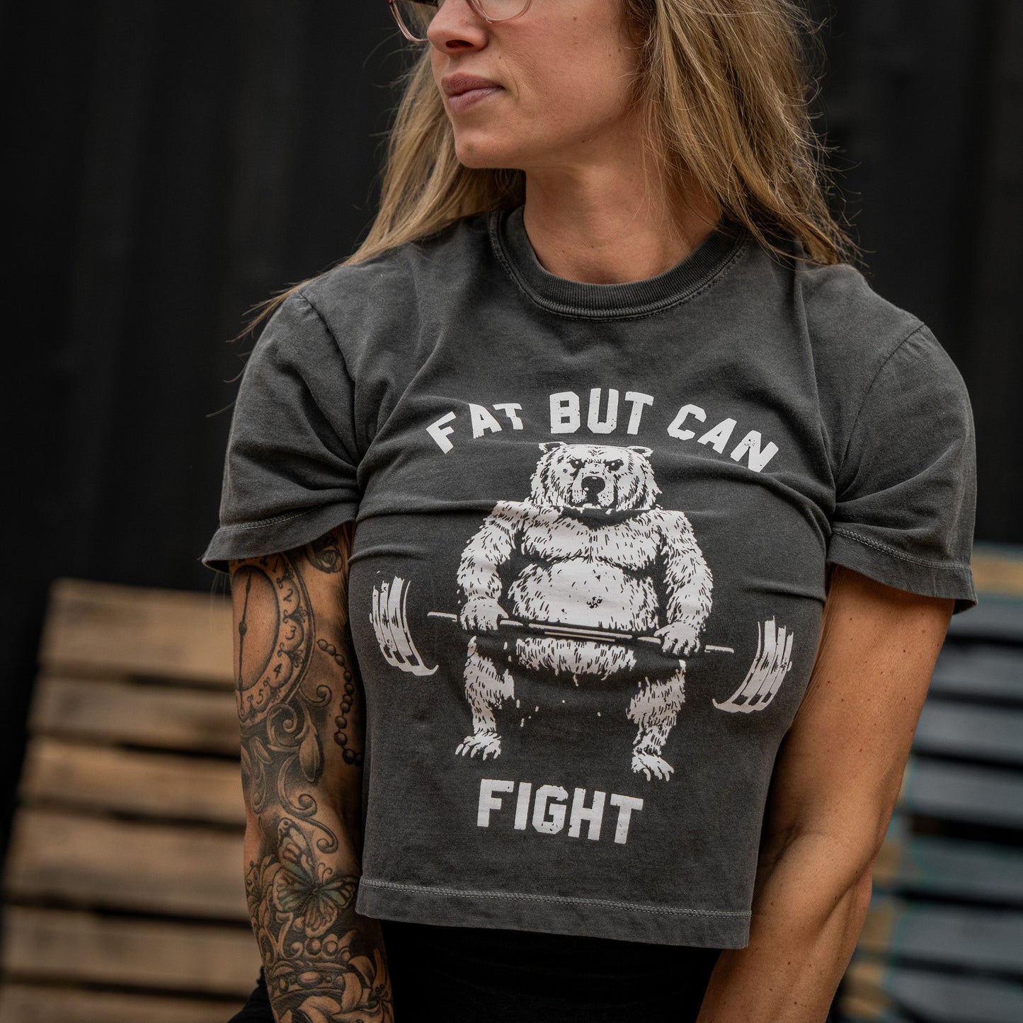 Fat But Can Fight Women's Heavyweight Crop Tee