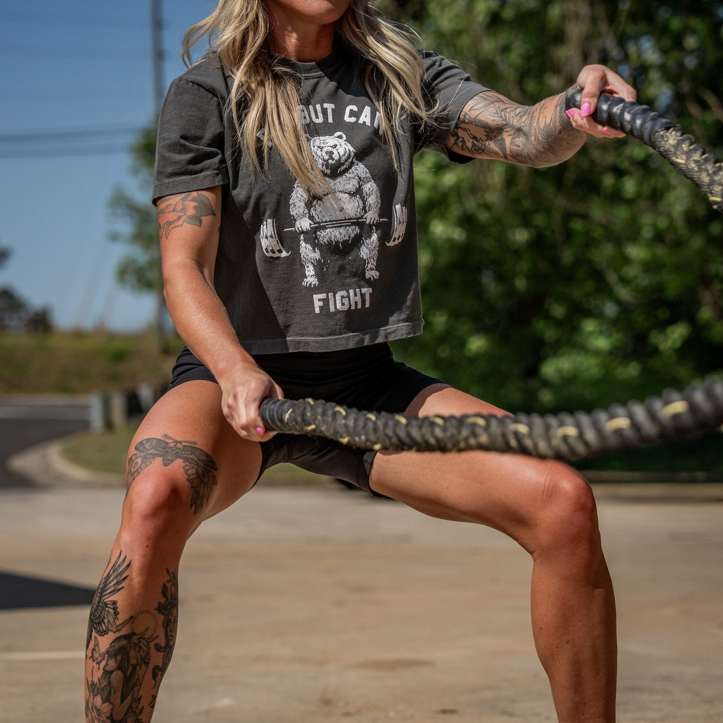Fat But Can Fight Women's Heavyweight Crop Tee