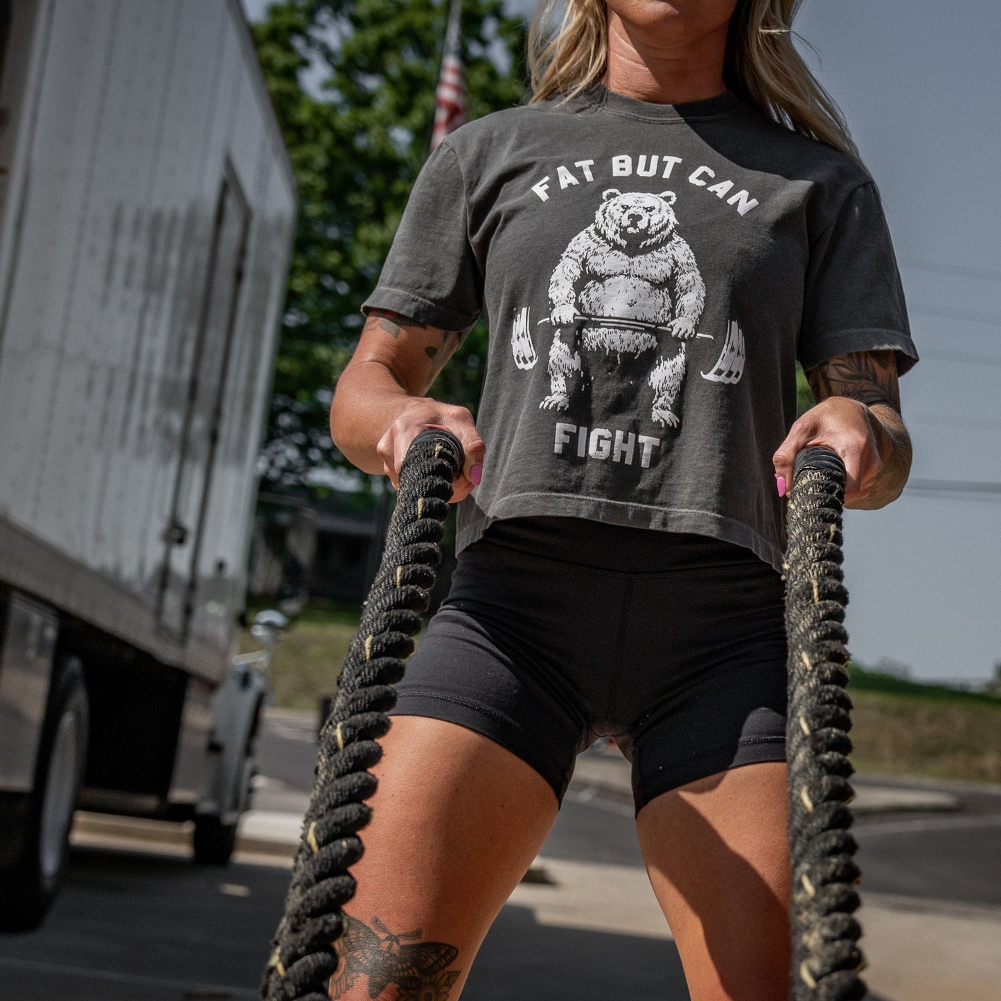 Fat But Can Fight Women's Heavyweight Crop Tee