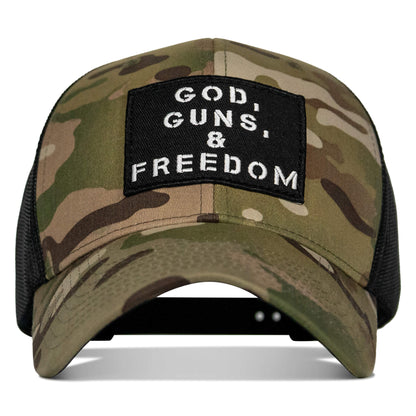 God, Guns, And Freedom Patch Mid-Profile Mesh Snapback Hat