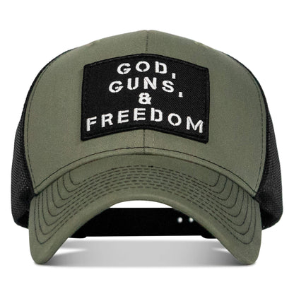 God, Guns, And Freedom Patch Mid-Profile Mesh Snapback Hat