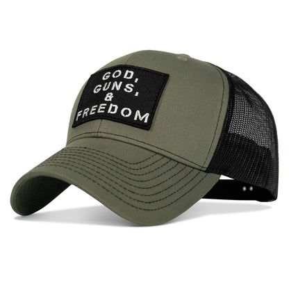 God, Guns, And Freedom Patch Mid-Profile Mesh Snapback Hat