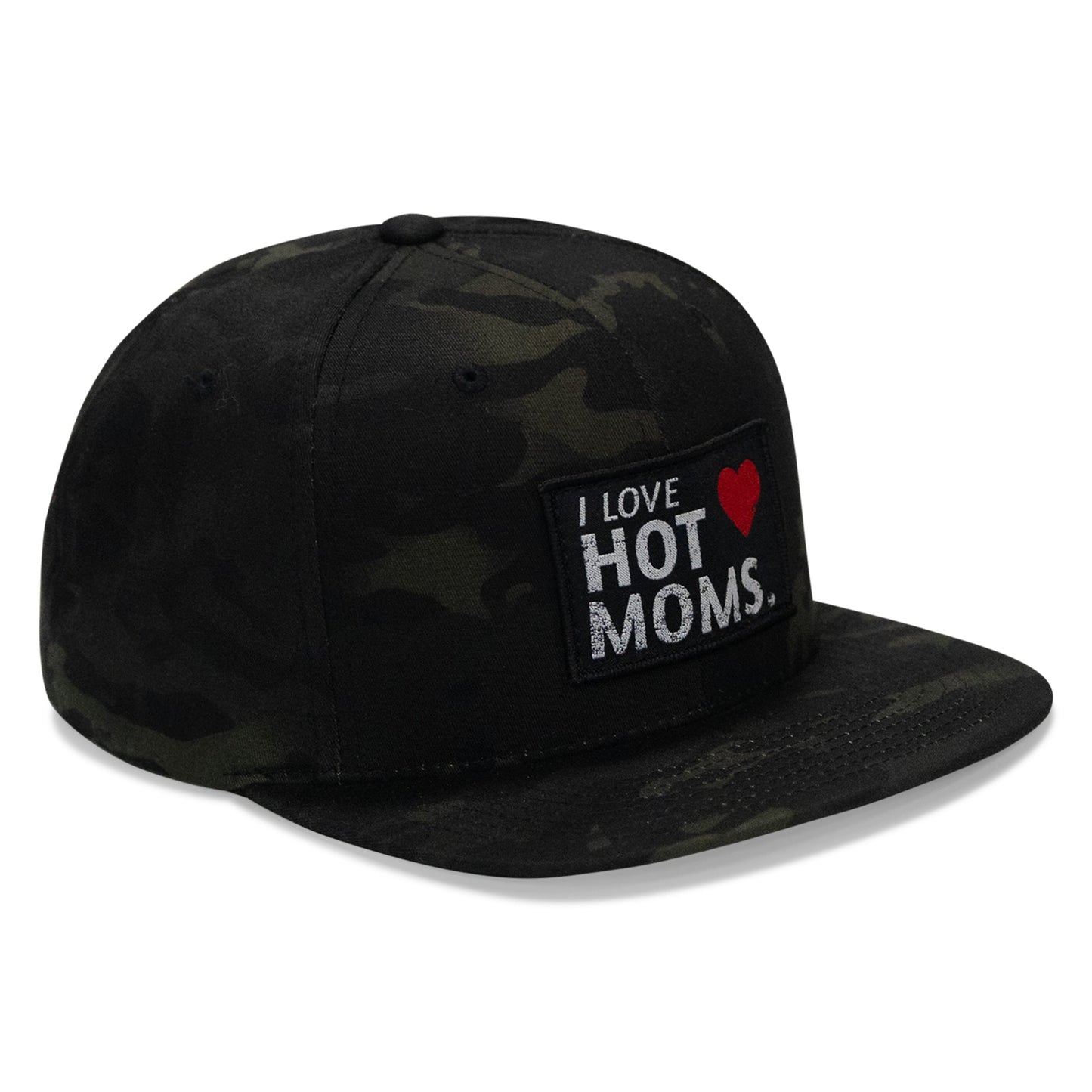 I Love Hot Moms Patch Flatbill Snapback Hat