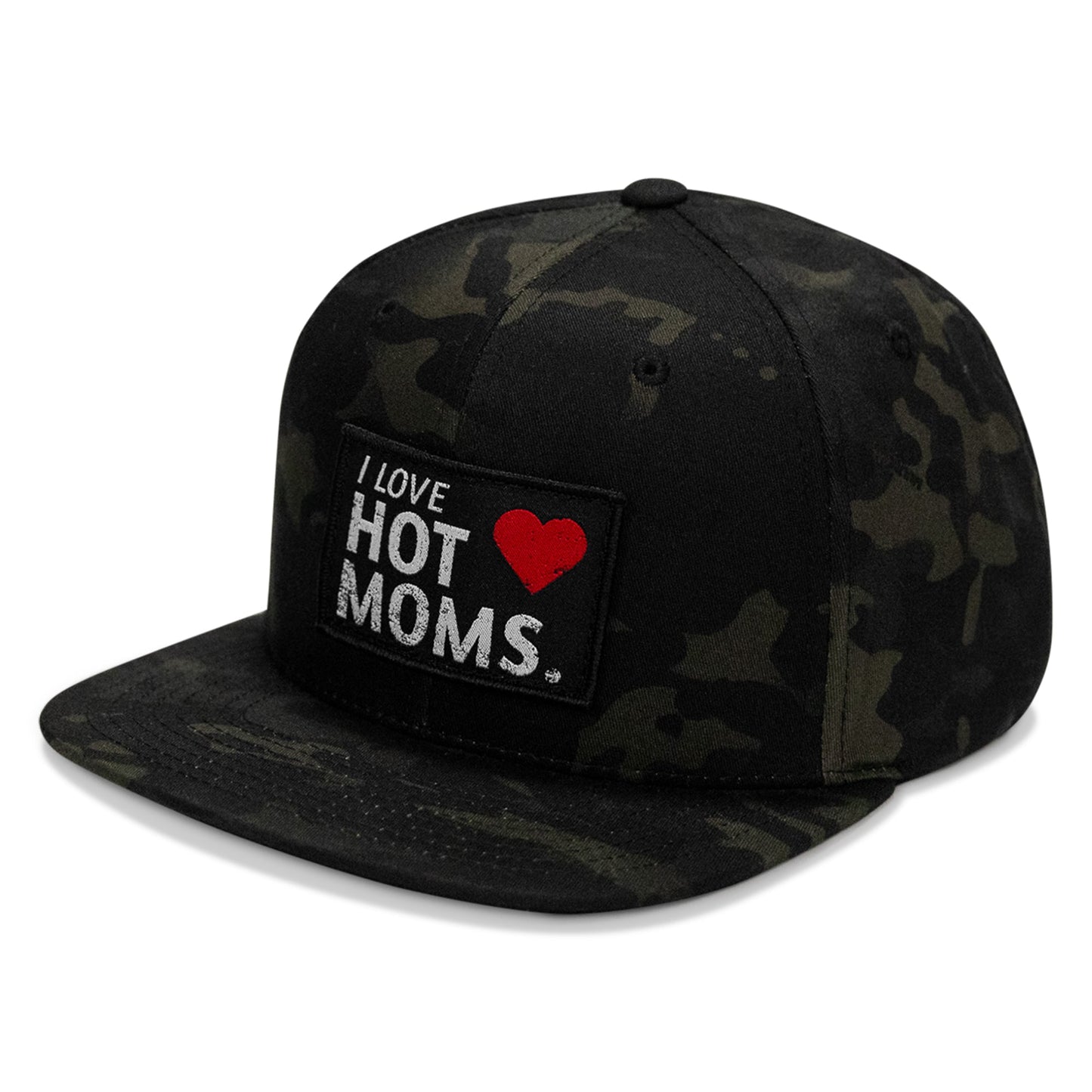 I Love Hot Moms Patch Flatbill Snapback Hat