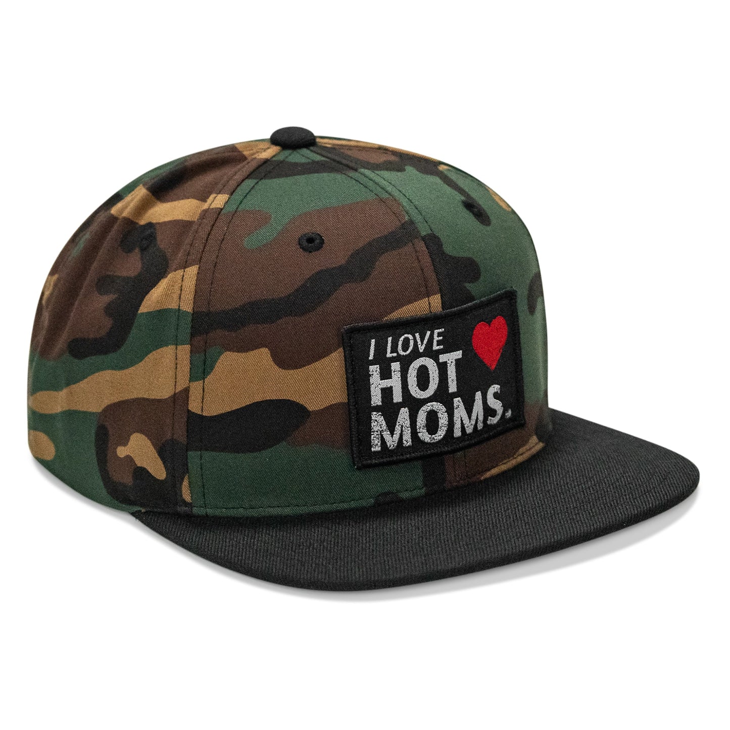 I Love Hot Moms Patch Flatbill Snapback Hat