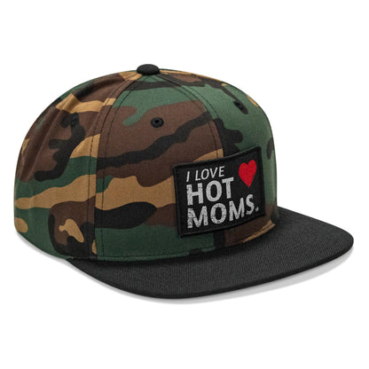 I Love Hot Moms Patch Flatbill Snapback Hat