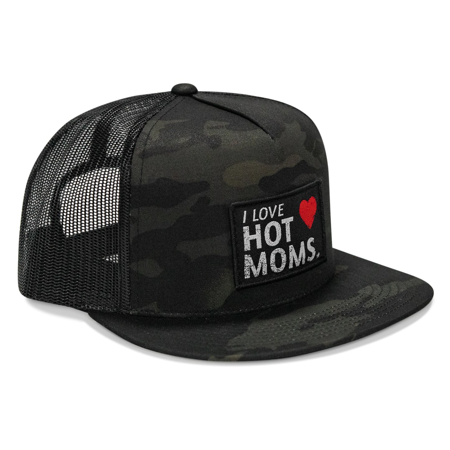 I Love Hot Moms Patch Flatbill Snapback Hat