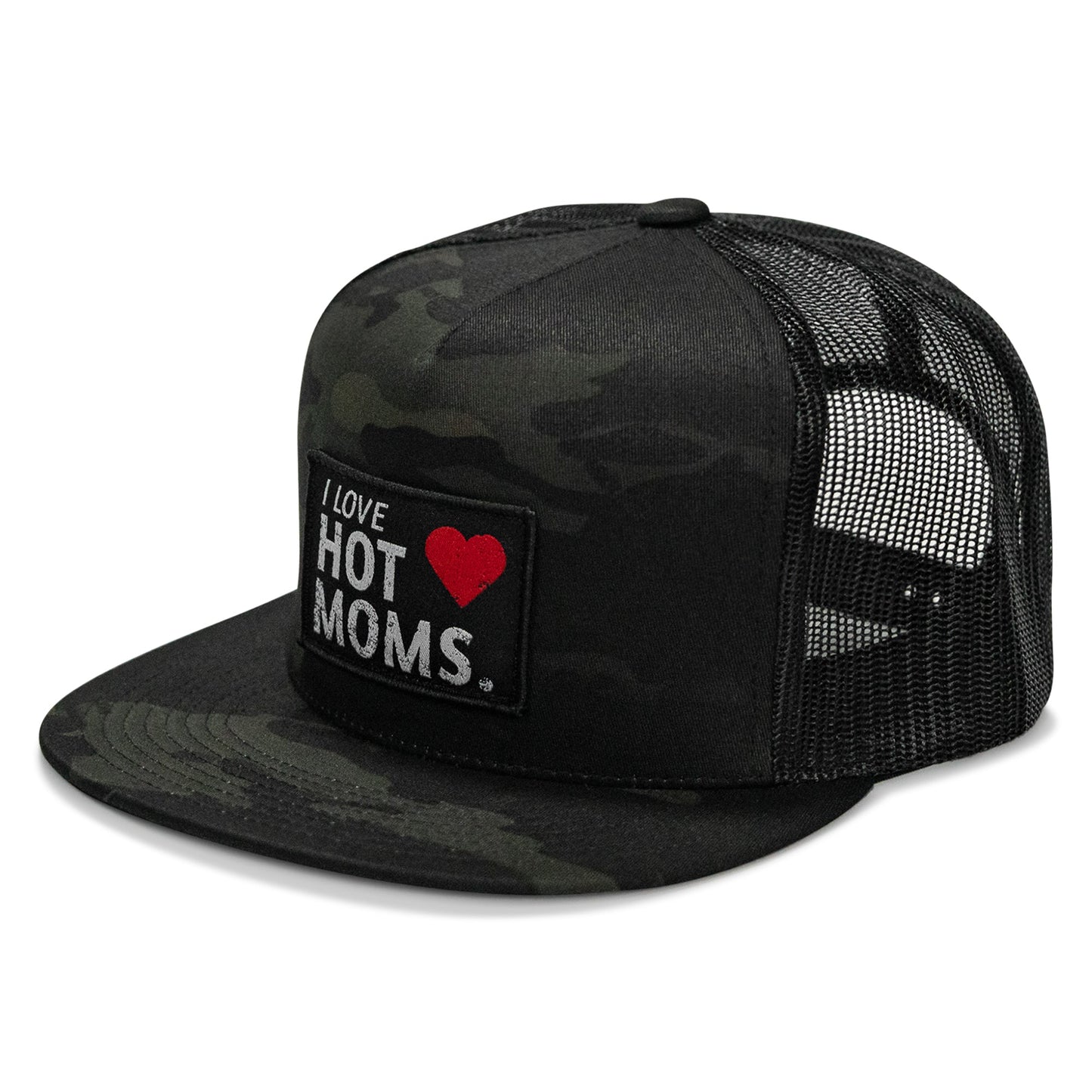 I Love Hot Moms Patch Flatbill Snapback Hat