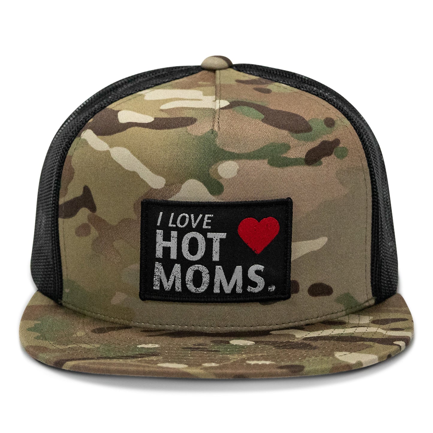 I Love Hot Moms Patch Flatbill Snapback Hat
