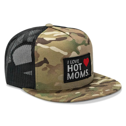 I Love Hot Moms Patch Flatbill Snapback Hat