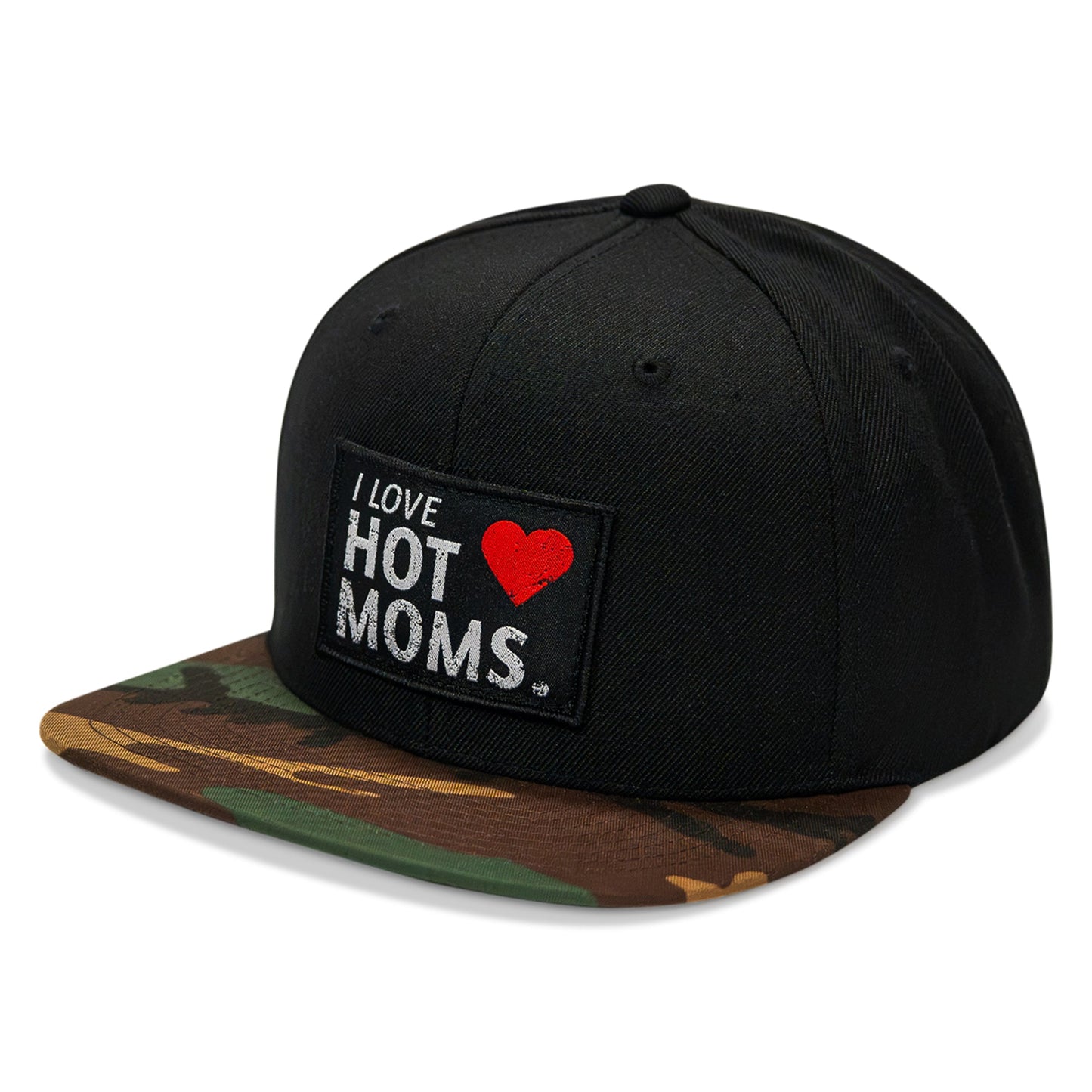 I Love Hot Moms Patch Flatbill Snapback Hat